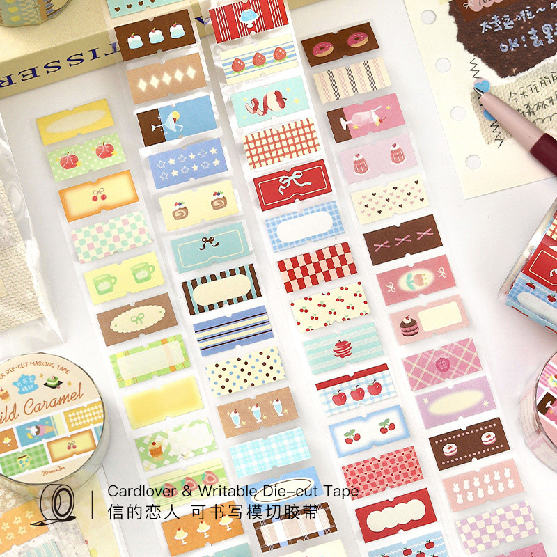 เทป Washi Pre-Cut Washi เทปสติกเกอร์สําหรับ Scrapbooking Writable สติกเกอร์เทป Kawaii รูปแบบสติกเกอร์สติกเกอร์ม้วนสําหรับ Scrapbooking