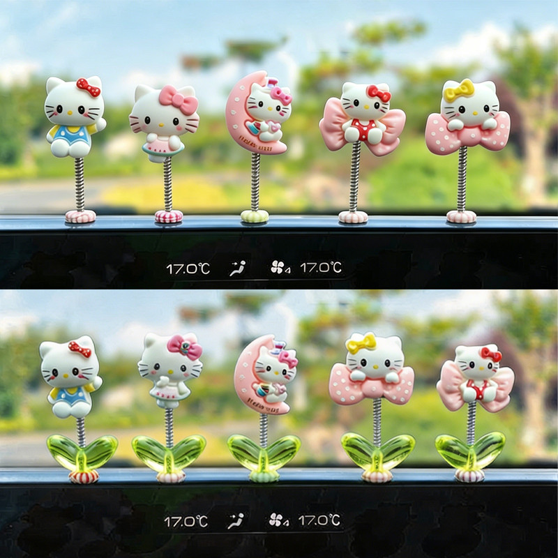 5ชิ้นน่ารักHello Kittyรถสั่นเครื่องประดับการ์ตูนตุ๊กตาคิตตี้แมวอัตโนมัติคอนโซลกลางแดชบอร์ดด้านหลัง-ดูกระจกอุปกรณ์ตกแต่งรถ