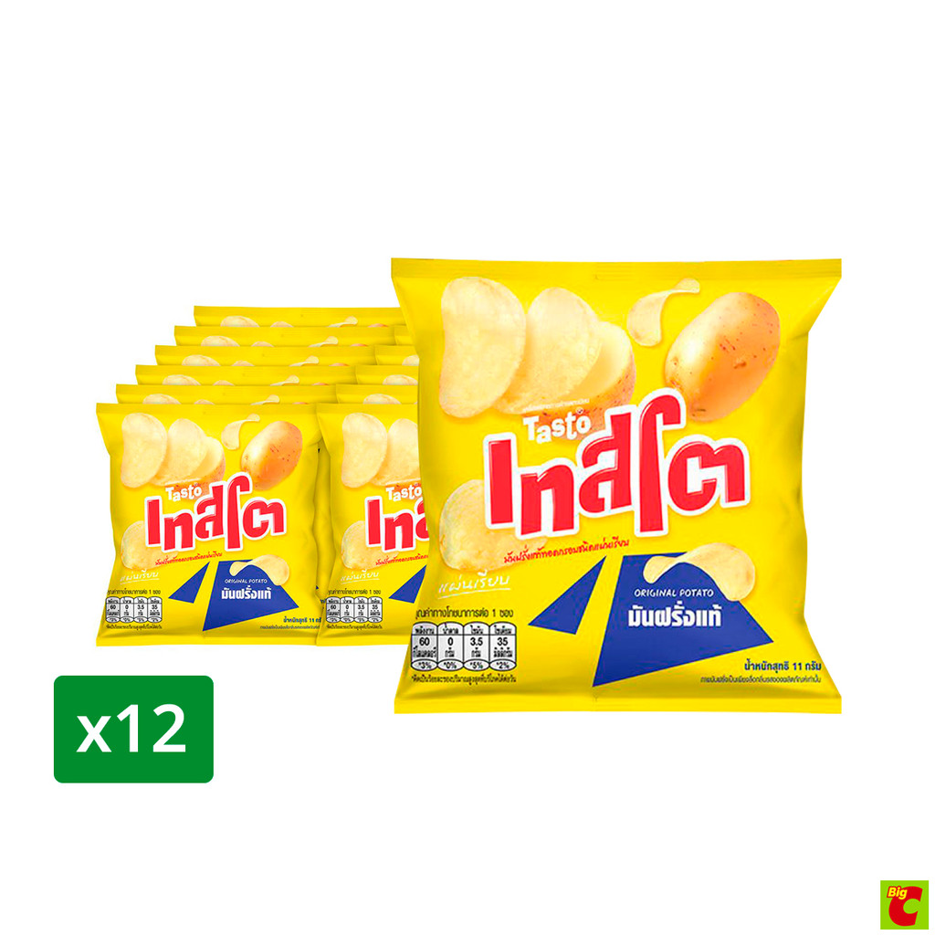 เทสโต มันฝรั่งทอดกรอบแผ่นเรียบ รสมันฝรั่งแท้ 11 ก. แพ็ค 12