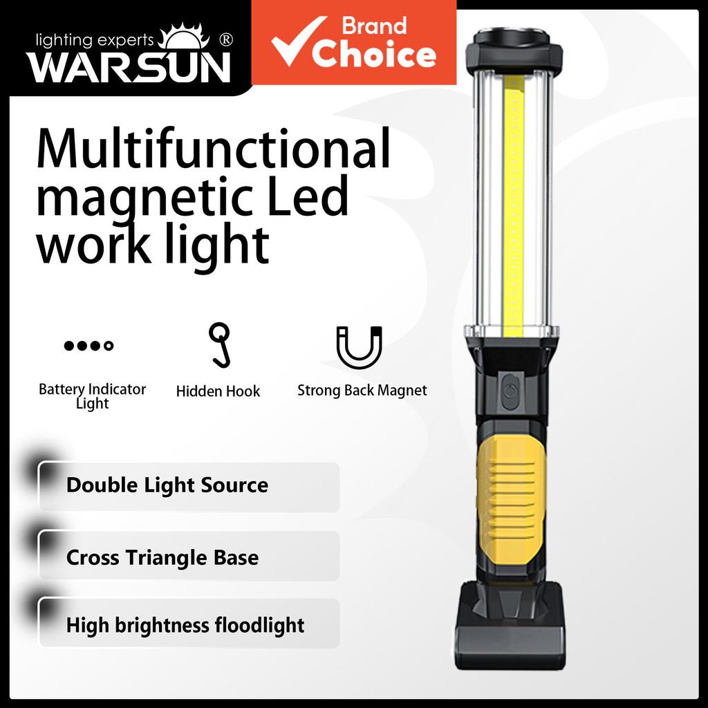 ไฟทํางาน LED WARSUN DJ60 แม่เหล็ก COB ชาร์จซ้ําได้ ไฟฉายตรวจสอบแบบพกพา กะทัดรัด ซ่อมไฟ