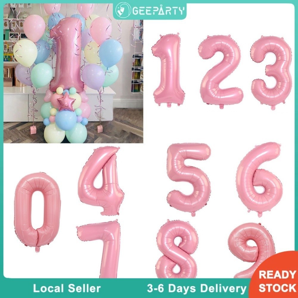 GeeParty บอลลูนฟอยล์ตัวเลข 0-9 32 นิ้ว สีชมพูมุก สำหรับงานวันเกิดเด็กผู้หญิง ตกแต่งปาร์ตี้ สวยงาม สนุกสนาน