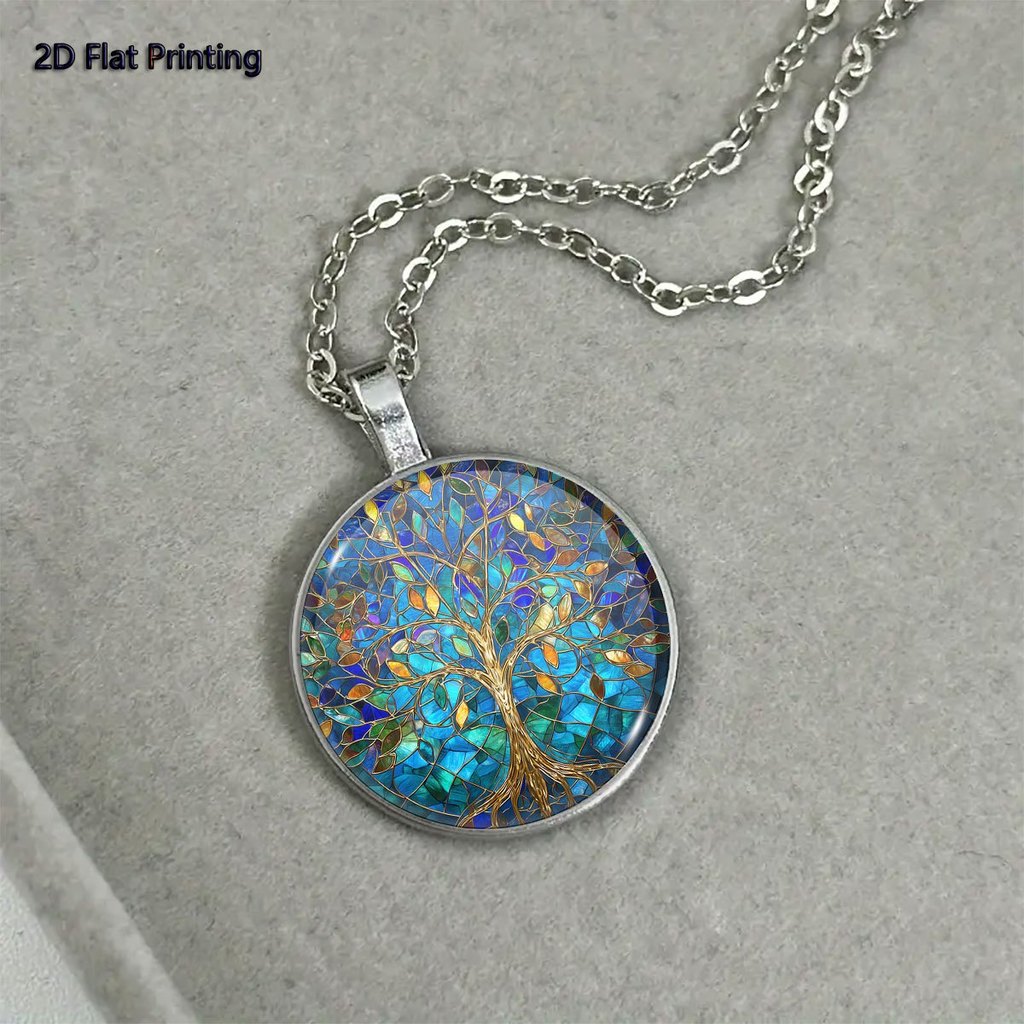 JIT 1PC Blue Stained Glass Tree of Life Design สร้อยคอเหมาะสําหรับผู้หญิง