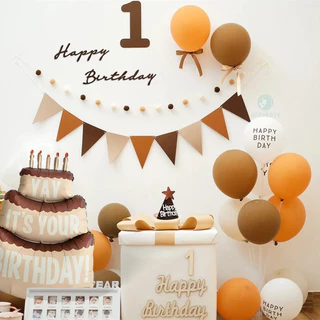 GeeParty ชุดลูกโป่งสีนู้ดน้ำตาล 28 ชิ้น พร้อมแบนเนอร์ผ้าสักหลาดลายกาแฟและขาตั้งลูกโป่ง สำหรับตกแต่งงานวันเกิด