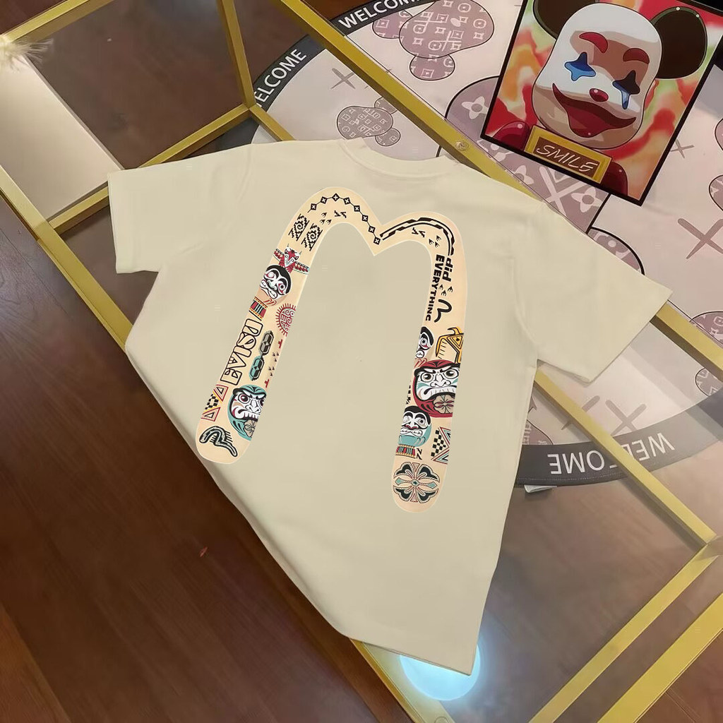 EVISU/God of Fortune 2026 คลาสสิกรอบคอแขนสั้นเสื้อยืดผู้ชายผู้หญิงสบายๆขนาดใหญ่สบาย Breathable Casua
