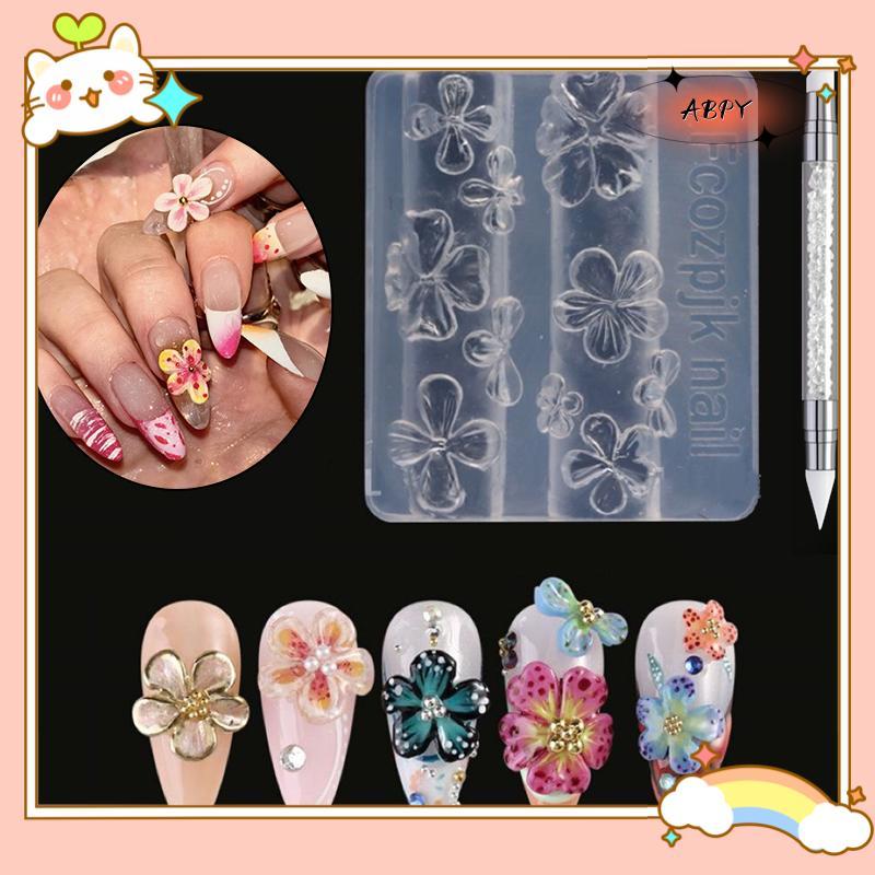 ฤดูใบไม้ผลิevennice. 1/3 ชิ้นบรรเทา Lily ดอกไม้เล็บแกะสลักแม่พิมพ์ 3D ซิลิโคนฮาวาย Hibiscus ดอกไม้กลีบการสร้างแบบจําลองแม่แบบ Clear เล็บเครื่องมือใหม่