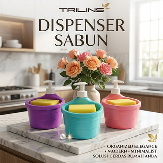 TEMPAT SABUN BULAT 1000ml + Spons Cuci Piring Dispenser Sabun Cair Pump Viral MR.DIY Murah Aman
