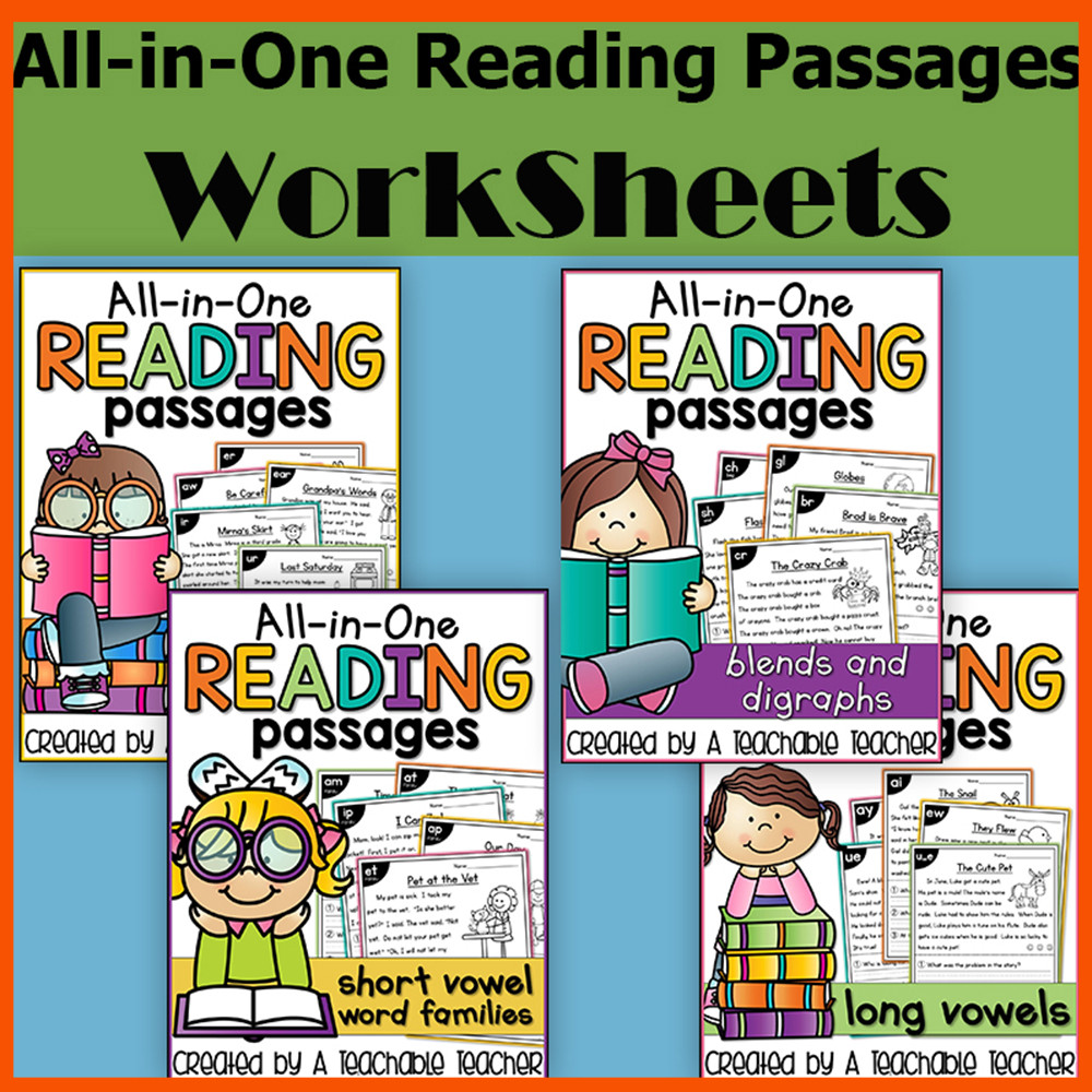 Kids Phonics Reading Passages Worksheets - แผ่นงานฝึกการอ่านภาษาอังกฤษแบบ All-in-One, สมุดบันทึกสมุดงานห้องเรียน Homeschool