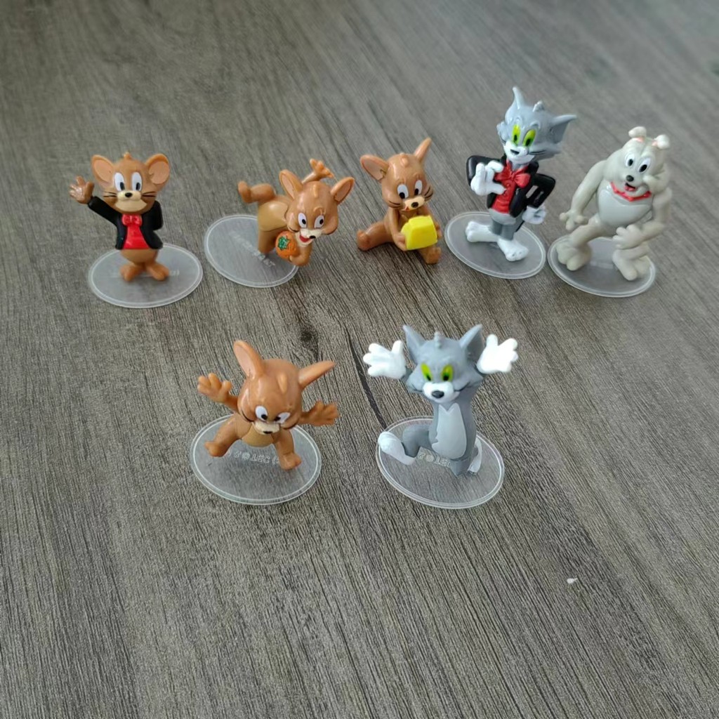 TOM และ JERRY TOM Cat และ JERRY Mouse ตุ๊กตาสํานักงานมือของแท้เค้กชีสเมาส์ของเล่น