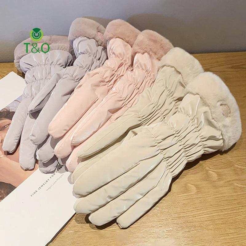 T&O ถุงมือเบาะผู้หญิงฤดูหนาว Thiened Warm Breathable ขี่จักรยาน Mountaineering เล่นสกีกีฬากลางแจ้งถุงมือกันลม