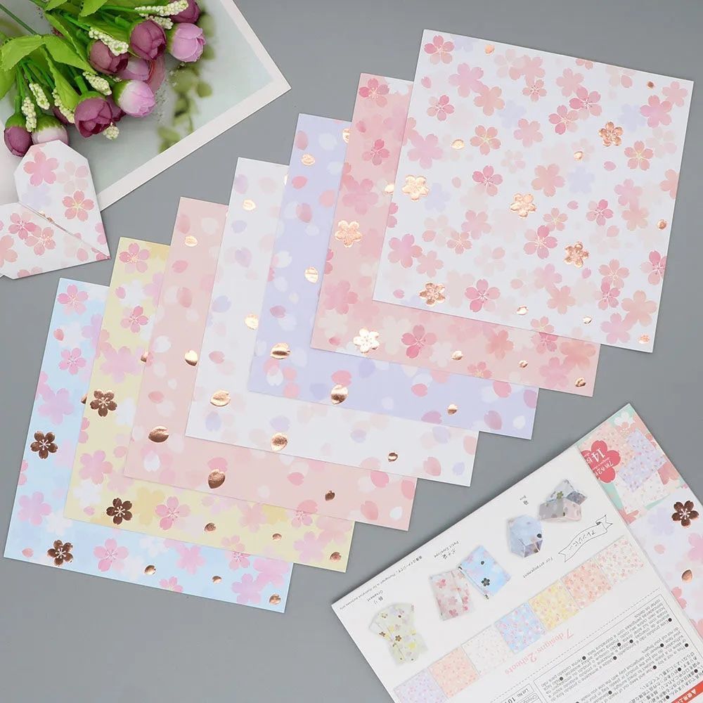 ใหม่สําหรับปี 2026 Gilding Handmade Origami ฟอยล์สีทอง Origami Cherry Blossom สีสแควร์ 15 ซม.ด้านเดียวกระดาษทําด้วยมือ Origami Handmade20251206