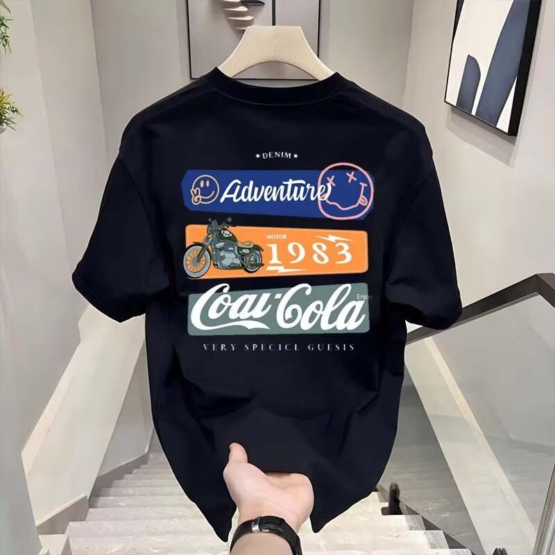 20262025เสื้อยืดแขนสั้นสไตล์ใหม่ผู้ชาย ins Street Wear ยุโรปอเมริกันสไตล์ฮิปฮอปรอบคอ Bottoming เสื้อ