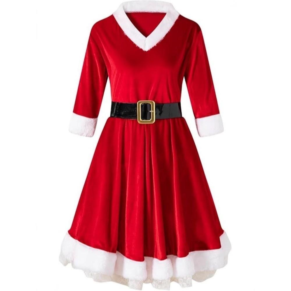 NARCISSUS ชุดแฟนซีแซนตาคลอสสำหรับผู้หญิง ชุดคอสเพลย์คริสต์มาสพร้อมฮูดี้สีแดง ชุดปาร์ตี้เซ็กซี่ - รูปที่ 2