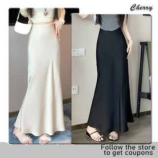 【READY STOCK】 CherryShop⭐Dress for women Half-length fishtail skirt black and white Slim long skirt