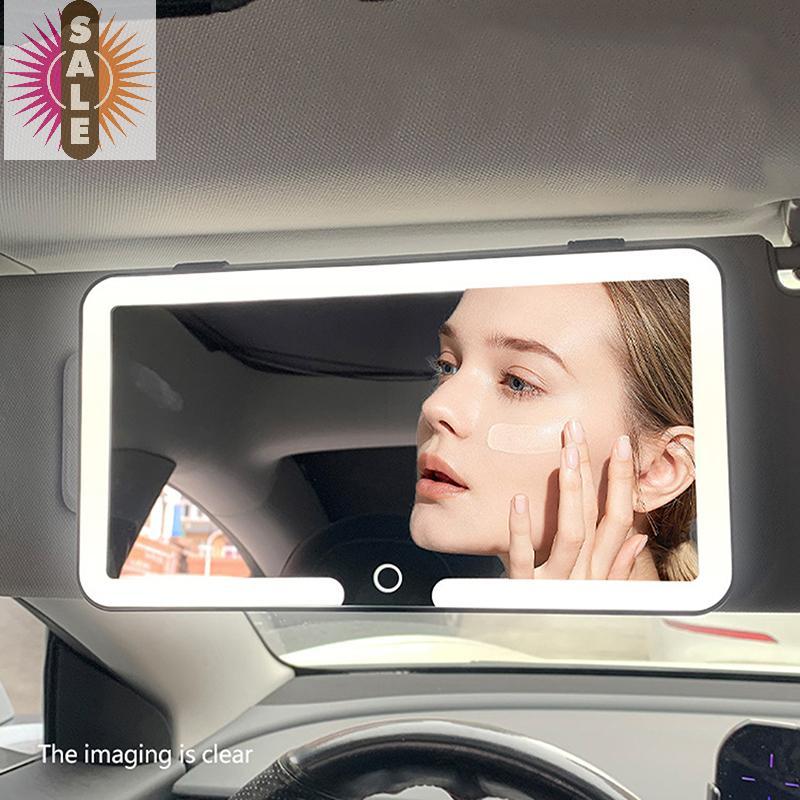 Ap รถ LED กระจกแต่งหน้าสามเกียร์ปรับ Sun Visor แผ่นภายในด้านหลังกระจกหรี่แสงได้หน้าจอสัมผัสกระจกโต๊ะเครื่องแป้งอัตโนมัติที่