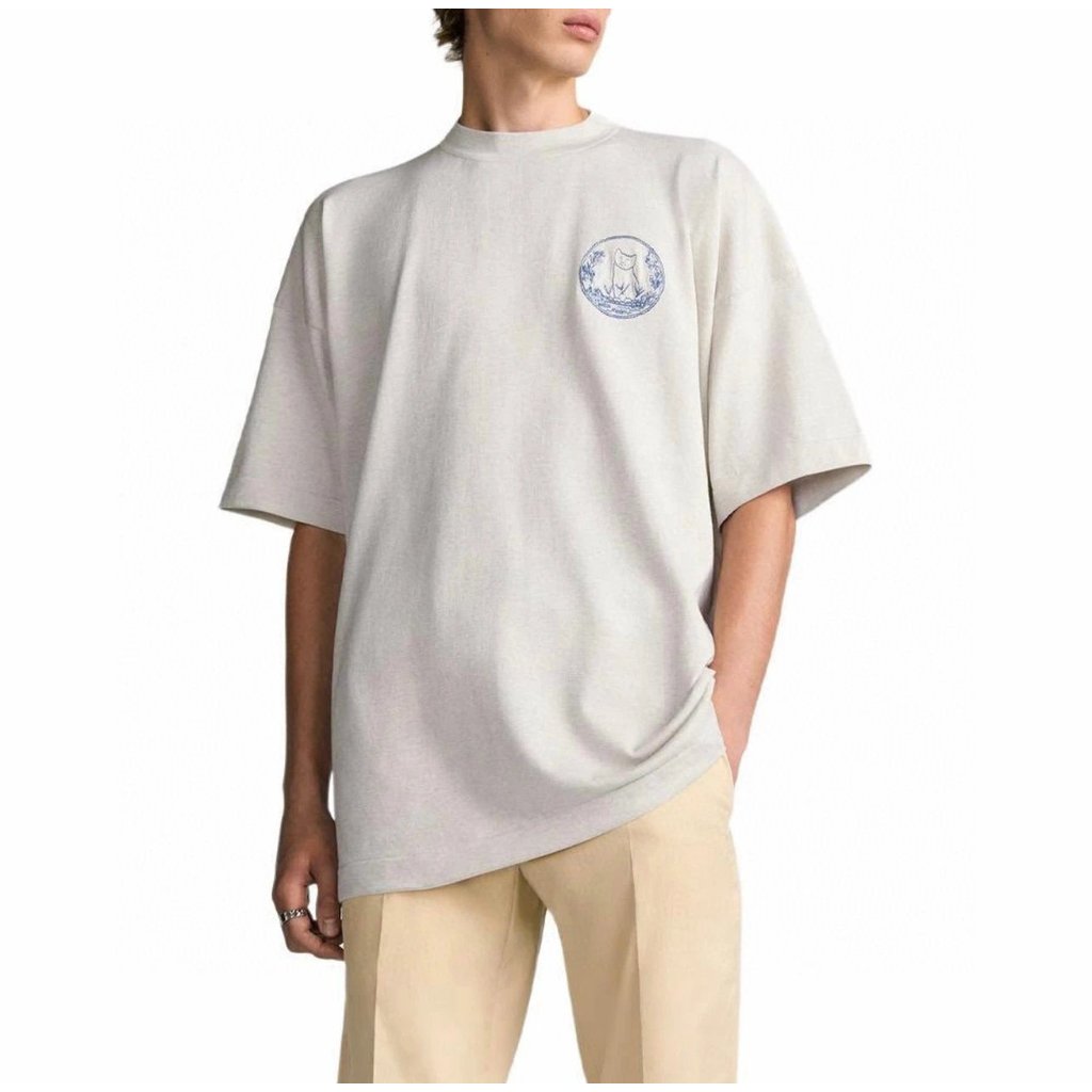 Ding-Class CD Didio Cat ปัก 25ss เสื้อยืดถักสไตล์ใหม่แขนสั้น Joint Series โลโก้.Using Beige Cotton แ