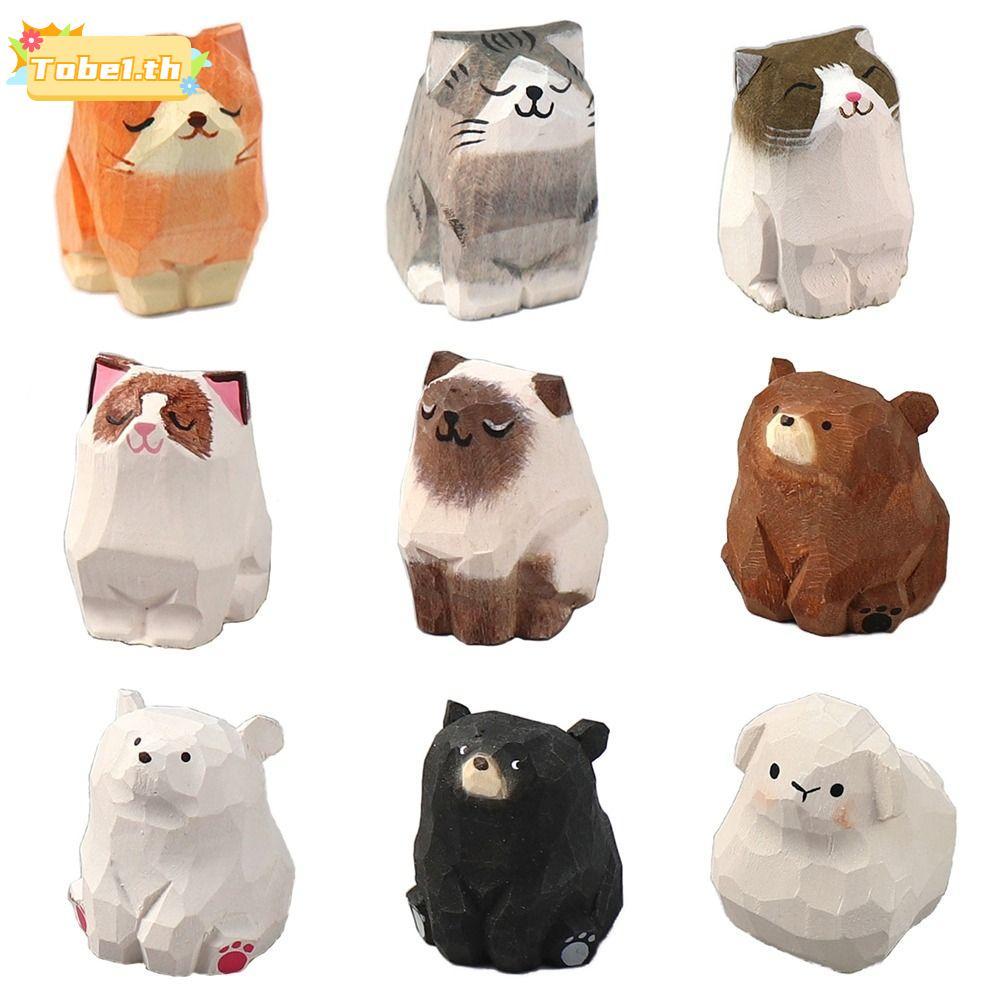 TOBE1 ไม้หมี Figurine, แกะสลักการ์ตูนสัตว์แกะสลักรูปปั้นแมว, ของขวัญประติมากรรมของเล่นเด็ก Art Craft Desktop Knick-knack