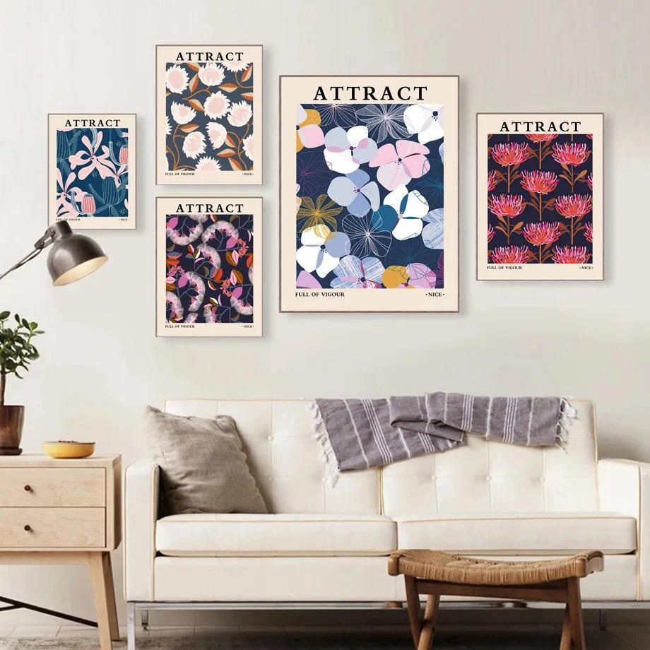 Vintage Leaf ดอกไม้ Ruby Red Banksia ภาพจิตรกรรมฝาผนัง Wall Art ภาพวาดผ้าใบ Nordic โปสเตอร์พิมพ์ตกแต