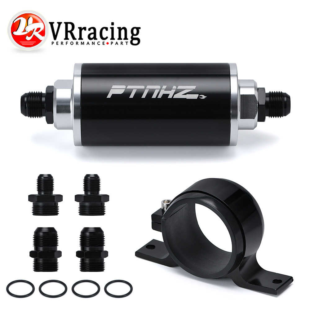 VR  58mm Universal Inline Fuel Filter with Adaptor AN6 AN8 AN10 Fittings 50 Micron Element And 60mm 