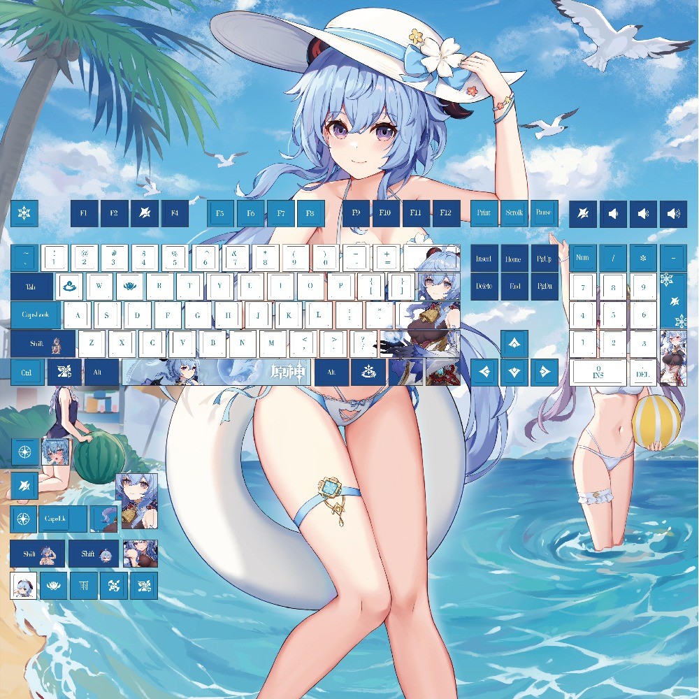 Ganyu Keycaps 120 คีย์โปรไฟล์เชอร์รี่ PBT Wooting Aula F75 Mechanical Keycap Dye Sublimation Blue Wh