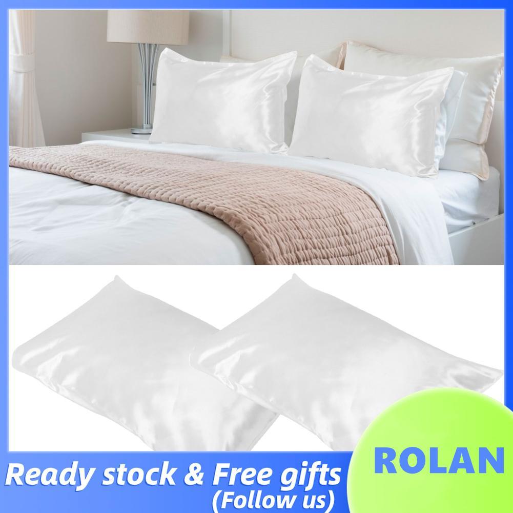 Rolan ปลอกหมอนซาติน 2 ชิ้นหมอนหรูหราและเนียนผ้าไหมป้องกันปกอ่อนพร้อมซองจดหมายปิดผนึกเครื่องนอนสำหรับผู้หญิงผู้ชาย 75x150D (สีชมพูอ่อน)