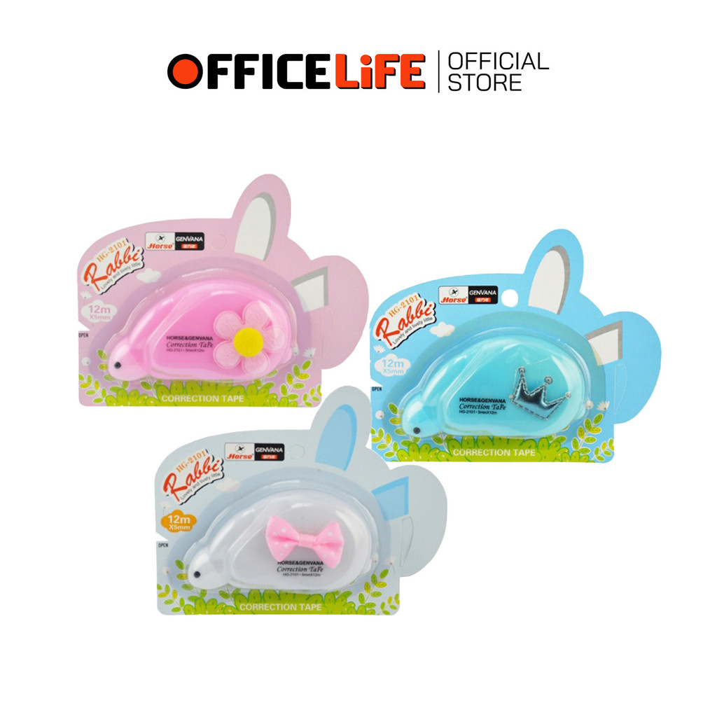 Horse (ตราม้า) เทปลบคำผิด รุ่น HG-2101 เทปรูปกระต่าย มีให้เลือก 3 สี ยาว 12 m. ( 1 ชิ้น / คละสี )