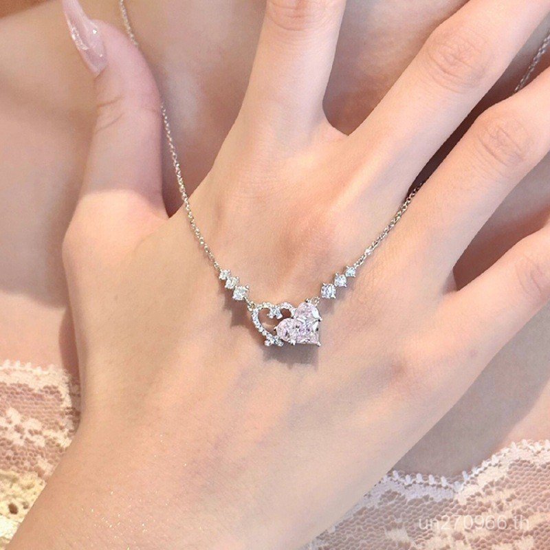 เพชรสีชมพูสาวหัวใจหวานเล็กๆน้อยๆหนังสือสีแดงรักกระดูกไหปลาร้าโซ่จี้ฤดูใบไม้ร่วงฤดูหนาวส925สไตล์เดียว