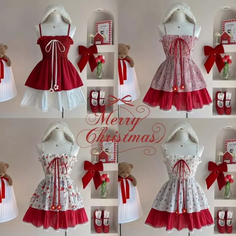 🎁🎄🍄เดรสคริสต์มาส แต่งดอกไม้ถัก น่ารักมากกก