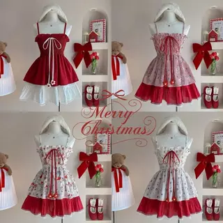 🎁🎄🍄เดรสคริสต์มาส แต่งดอกไม้ถัก น่ารักมากกก