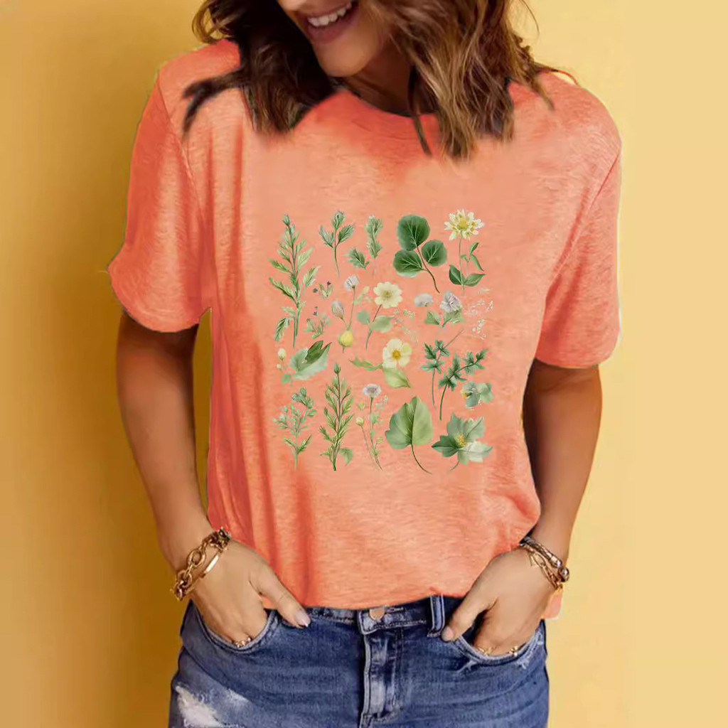 COD 2026 ยุโรปอเมริกันฤดูร้อนผู้หญิงแบบพิมพ์รอบคอแขนสั้นเสื้อยืดแฟชั่นลําลองการค้าต่างประเทศเสื้อยืด