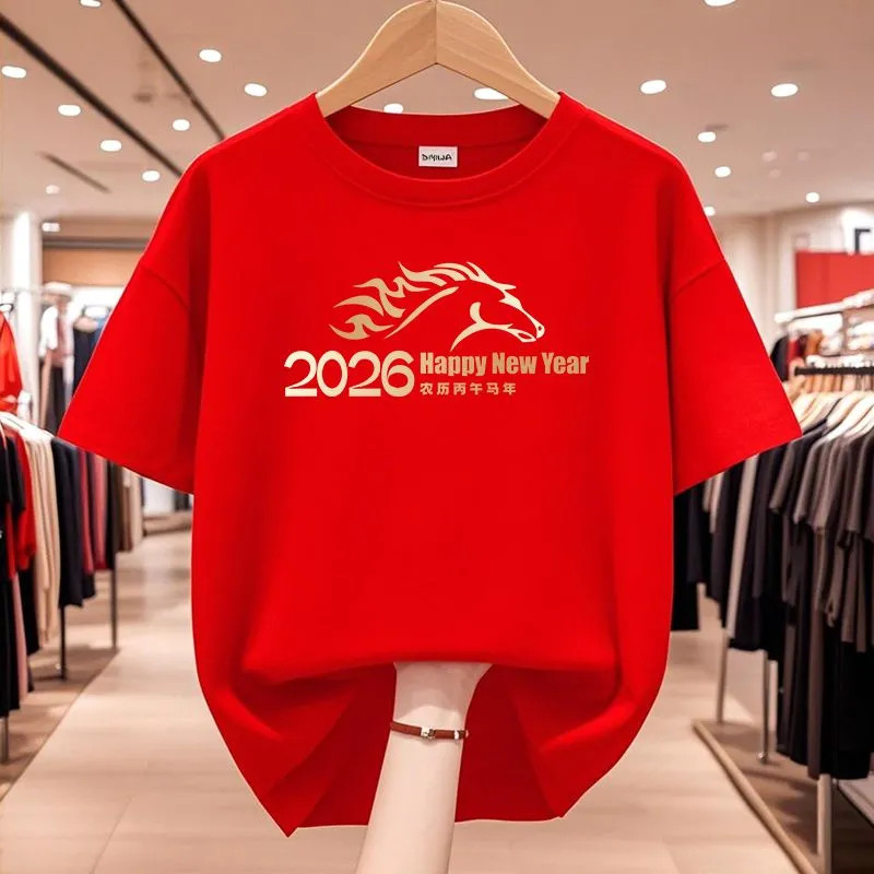 ชุดตรุษจีนแขนสั้นสีแดงสำหรับผู้ชายและผู้หญิง ทำจากผ้าฝ้ายเนื้อนุ่ม เหมาะสำหรับการเฉลิมฉลองเทศกาลตรุษจีน - รูปที่ 2