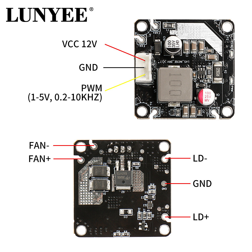 LUNYEE 10W 12V/24V Laser Module Driver Board แผงวงจรขับเลเซอร์ สำหรับโมดูลแกะสลักเลเซอร์ หัวแกะสลักเลเซอร์ เครื่องมือและอุปกรณ์สำหรับงานไม้