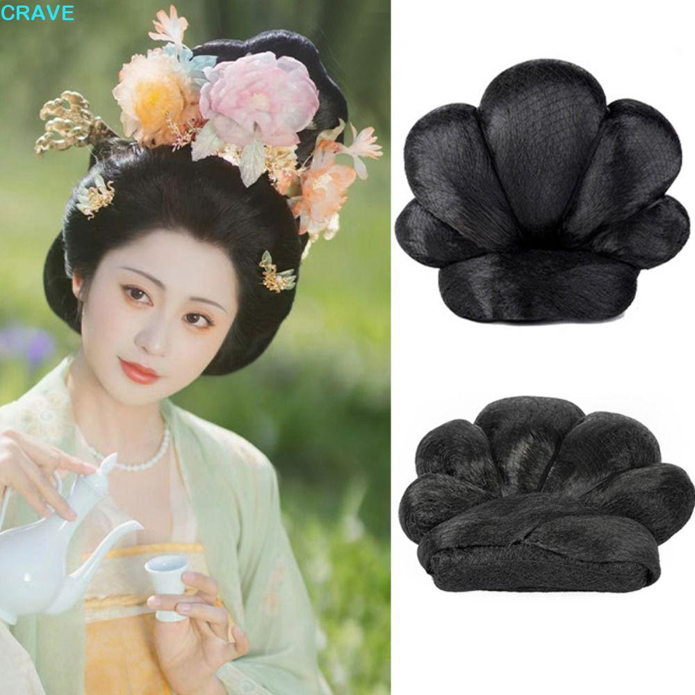 CRAVE จีนโบราณวิกผม,แบบดั้งเดิมฟักทอง Bun Retro ผม Chignon, เต้นรําอุปกรณ์เสริมวิกผมเจ้าสาว Headwear