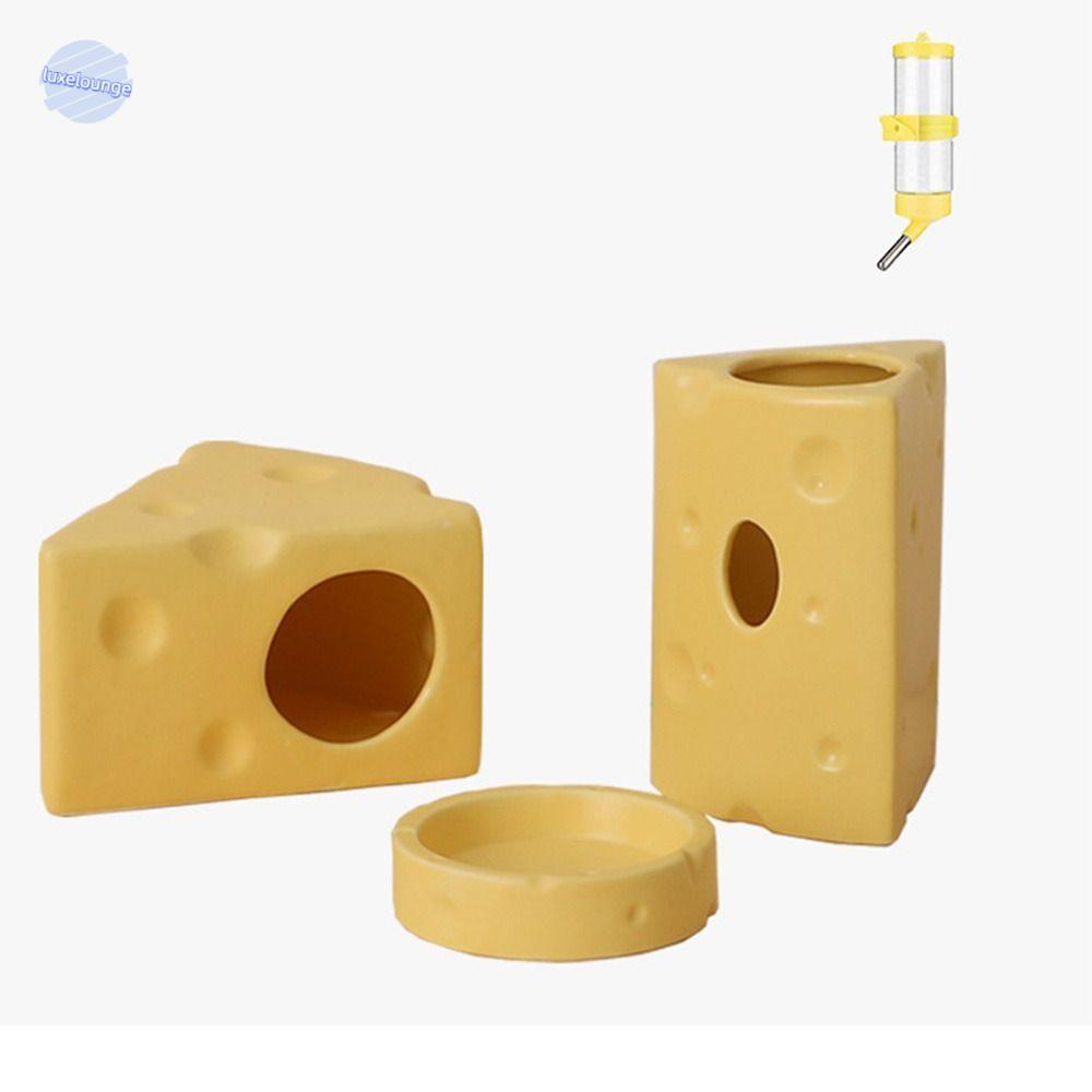 LUXELUNGE หนูแฮมสเตอร์ Hideout, Creative Ceramics Hut Ceramics Hamster House, อเนกประสงค์น่ารักตกแต่ง Keep Cooling Feeding จานเครื่องดื่ม