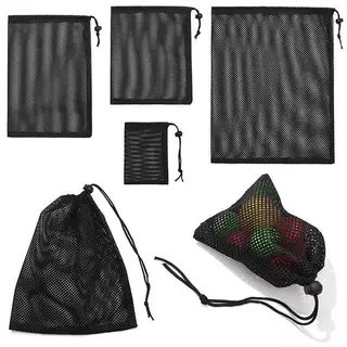 [ใหม่] Bla สีขาวตาข่ายทนทาน Drawstring Bag Storage Pouch Multi Purpose Home Travel กิจกรรมกลางแจ้งถุงซักผ้า Stuff Sa [TH]