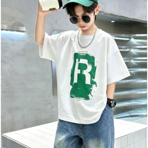 【จัดส่งภายใน 24 ชั่วโมง】ผ้าฝ้ายแท้ 100% / เสื้อยืดเด็กเท่สไตล์ฮิปฮอปฤดูร้อน พิมพ์ลาย ขนาด 90-150