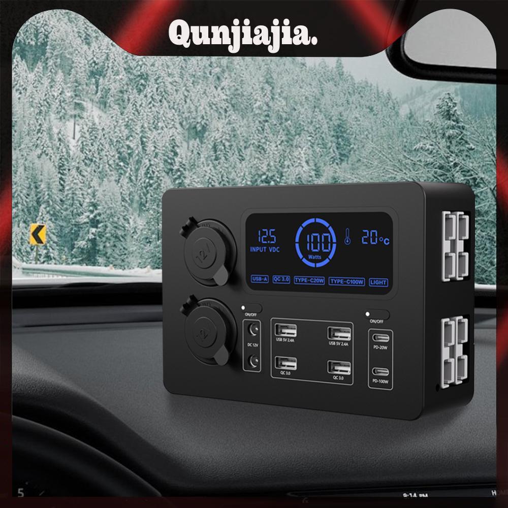 12V 100W Mini Power Box USB-C & QC3.0 พอร์ตจอแสดงผล LCD Power Box แบบพกพาควบคุม Hub สําหรับ RVs SUVs