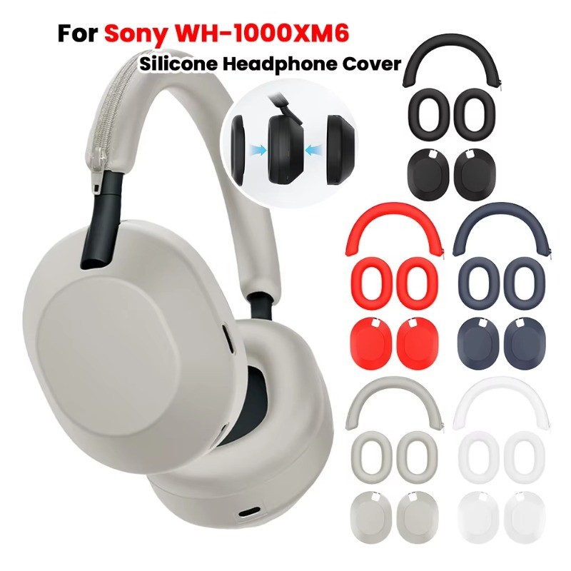 3in1 ซิลิโคนนุ่ม Earmuff สําหรับ Sony WH-1000XM6 ชุดหูฟัง Anti-fall Shell สําหรับ Sony ชุดหูฟัง Full-Body กันกระแทก Headbeam ป้องกัน