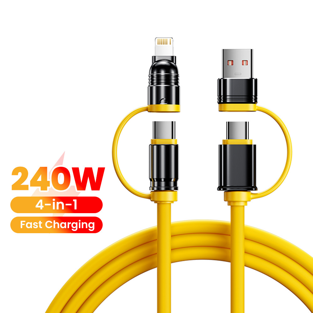 Elough 240W 4-in-1 Fast Charging Data CABLE USB A/C ถึง Type-C / L โทรศัพท์มือถือสายซิลิโคนลวด
