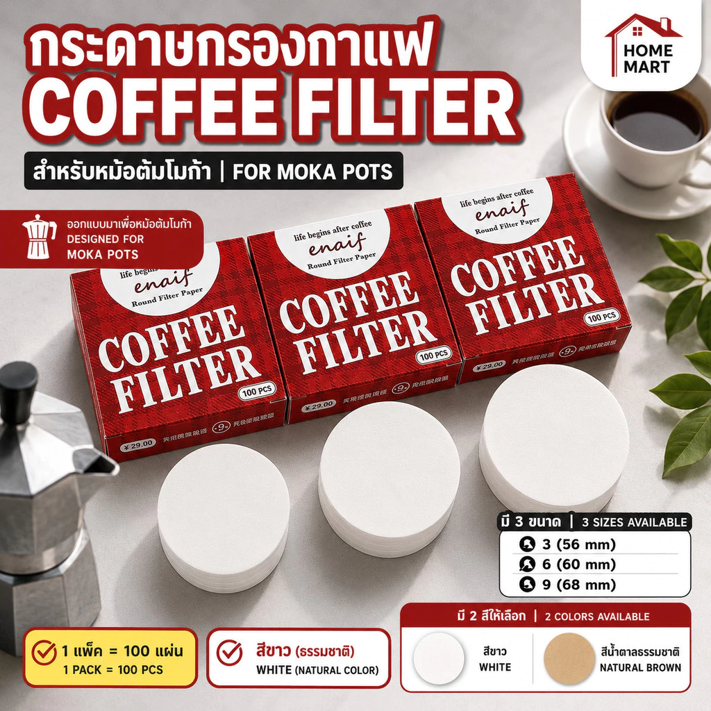 กระดาษกรองกาแฟวงกลม 100แผ่น แผ่นกรอง สำหรับ หม้อต้มกาแฟ Moka Pot Paper Filter โมก้าพอท กรองกาก