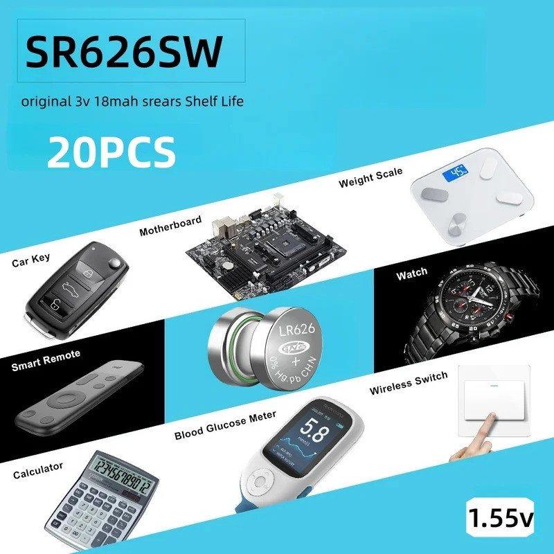 20PCS AG4 LR626 1.55V อัลคาไลน์นาฬิกาแบตเตอรี่ 377 SR626 177 626A 377A CX66W สําหรับของเล่นเครื่องคิ
