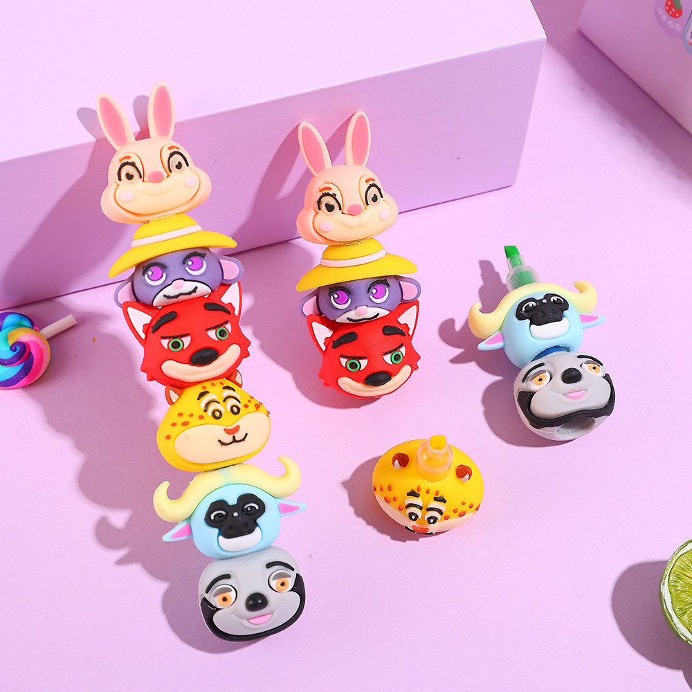 1PCS ห้าสีการ์ตูน Zootopia Building Block Assembly ปากกาเรืองแสง Mini Creative Hand Pen นักเรียนพิเศษ
