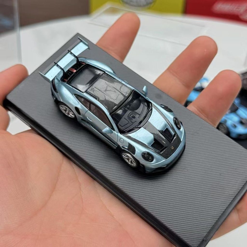 [คลังสินค้าพร้อม] คลังสินค้าพร้อม MJ 1: 64 Porsche 911 1992 GT3 RS Ice Blue Electroplating Alloy Car