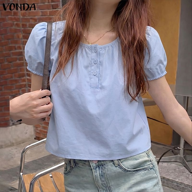 Vonda بلوزة كورية بأكمام منفوخة وحافة كشكش — صورة 4