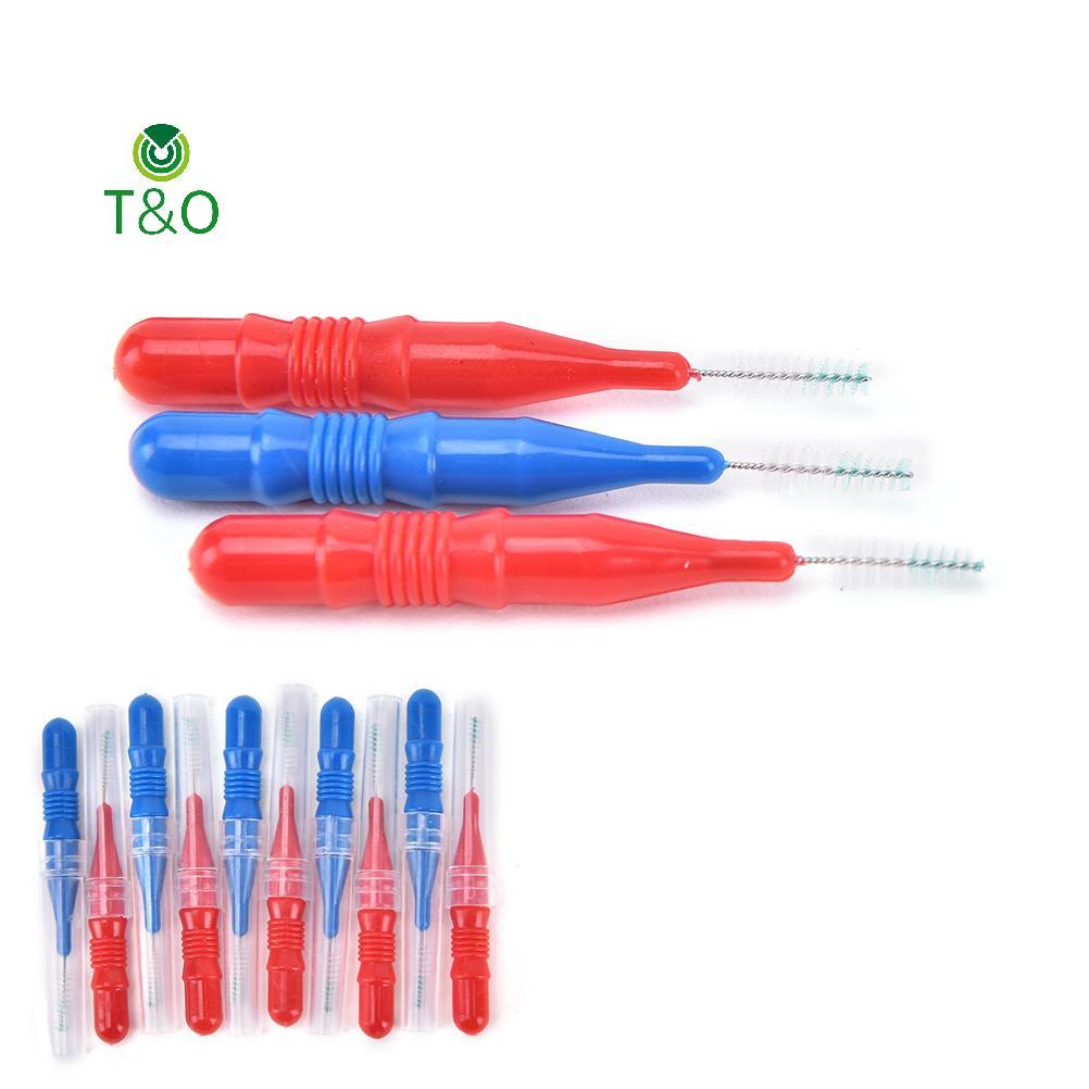 T&O 50X ทําความสะอาดหัวไหมขัดฟันสุขอนามัยพลาสติก Inter Brush Toothpi