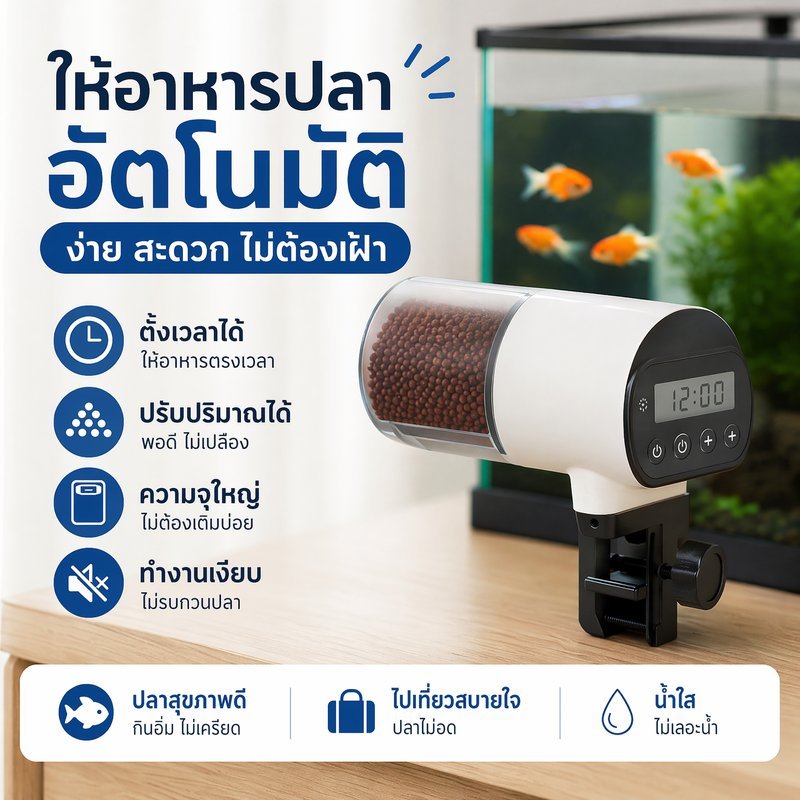 เครื่องให้อาหารปลาอัตโนมัติ ตั้งเวลาปรับปริมาณได้ เหมาะตู้ปลา ปลาทอง
