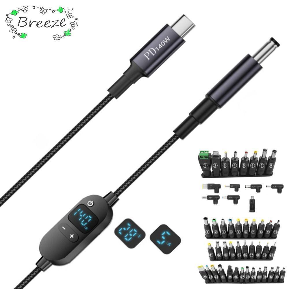BREEZE สายอะแดปเตอร์ USB C ถึง DC PD, 28/34 เคล็ดลับขั้วต่อดิจิตอลจอแสดงผล Type-C ถึง DC สายไฟ, ปรับแรงดันไฟฟ้า Universal 5 V/9 V/12 V/15 V/20 V Power Converter Wifi Router