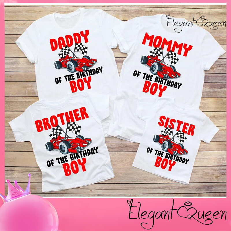 Elegant Queen แฟชั่น Cool Racecar Theme ครอบครัวเสื้อยืดวันเกิดเด็กเสื้อผ้าตลกสีขาวชุดครอบครัวเด็กขอ
