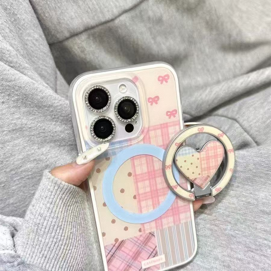 Polka Dot Bow Stitching เหมาะสําหรับ Samsung s25ultra เคสโทรศัพท์ s23 + Sweet Art s22 ฤดูใบไม้ร่วงฤดูหนาว Healing s20/s21 สนุก s24fe นุ่ม a56a55a17a07 แม่เหล็ก Z-Fold5