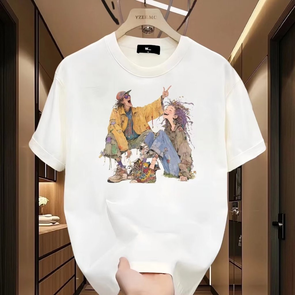 20262025เสื้อยืดแขนสั้นสไตล์ใหม่ผู้ชาย ins Street Wear ยุโรปอเมริกันสไตล์ฮิปฮอปรอบคอ Bottoming เสื้อ