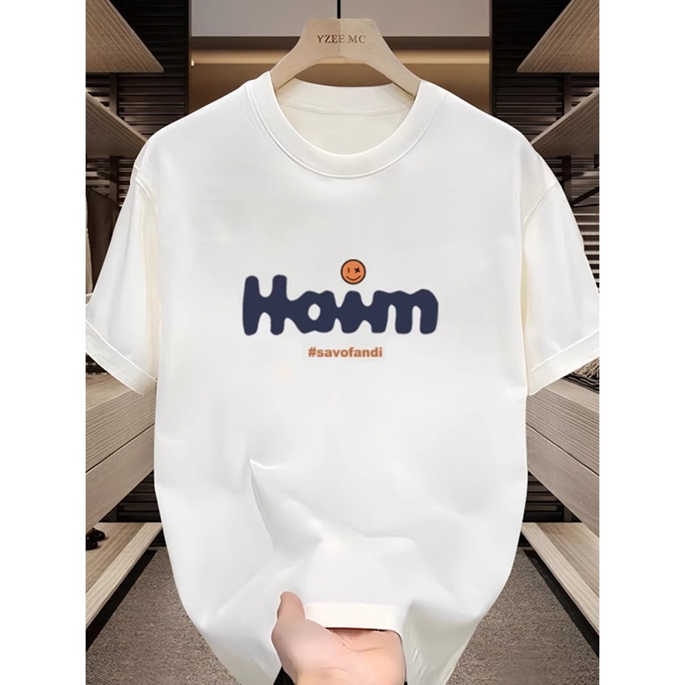 2026 Fun Letter เสื้อยืดแขนสั้นผู้ชาย 2025 สไตล์ใหม่ฤดูร้อนหลวมรอบคอ Street สวมใส่ ins วัยรุ่นอินเทร